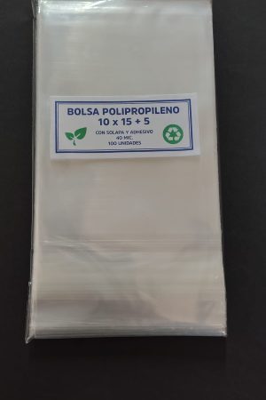 BOLSA POLIPROPILENO C/SOLAPA Y ADHESIVO PAQ X 100 U
